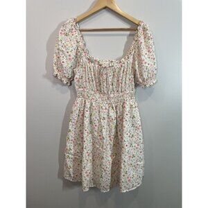 Aerie Mini Floral Floral Puff Sleeve Dress Cinched-Waist M Cottagecore Feminine